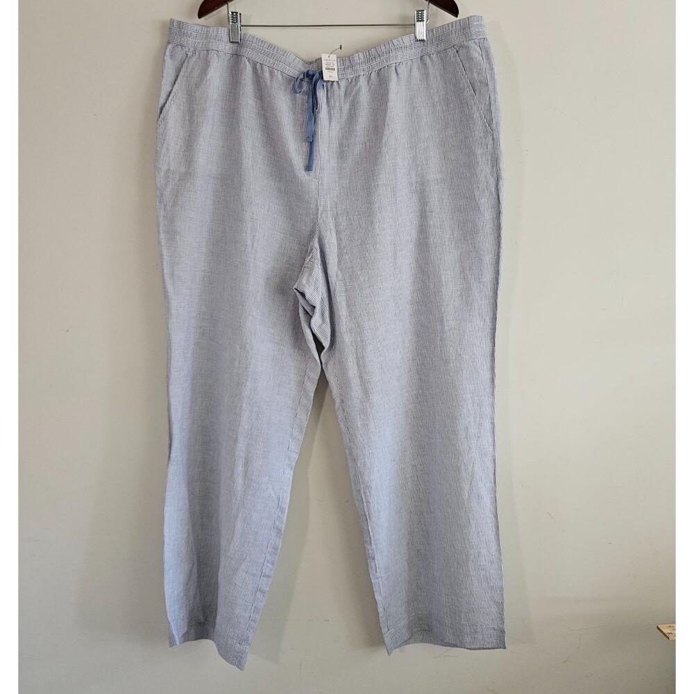 Talbots Woman Pants 3X Blue Pinstripe Linen Pull On Wide Leg Coastal Beachy